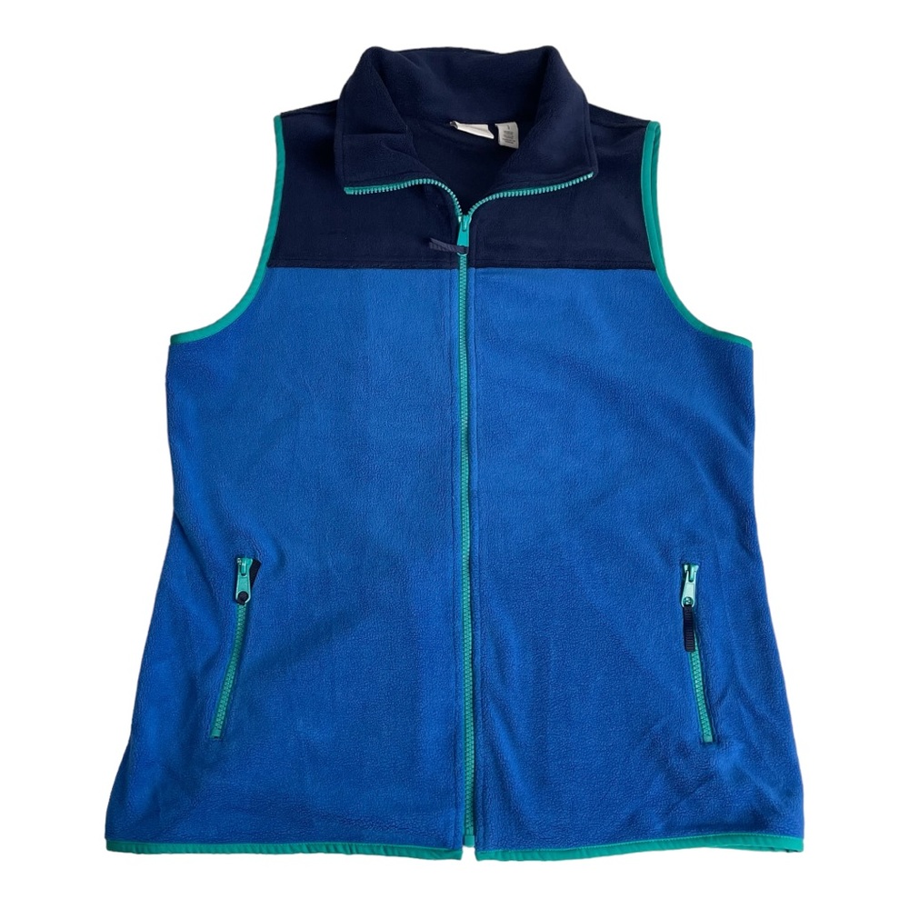 Weekend‎ by Chico's Blue Color Block Fleece Vest Size 1 (Small)